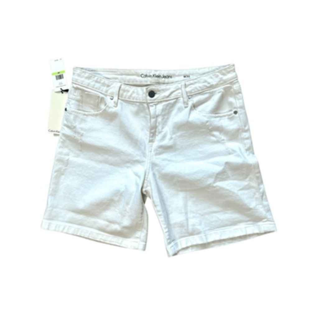 Calvin Klein Distressed Mid Rise White Denim Shorts 30 NEW 8"‎ Inseam